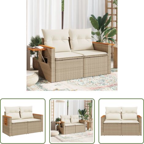 vidaXL Seduta esterna -  Divano da Giardino con Cuscini a 2 Posti Beige in Polyrattan