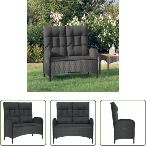 vidaXL Seduta esterna -  Panca Reclinabile da Giardino con Cuscini 107cm Polyrattan Nera