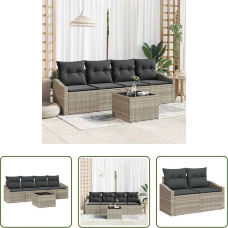 vidaXL Seduta esterna -  Set di divani con cuscino 5 pcs Grigio chiaro polyrattan