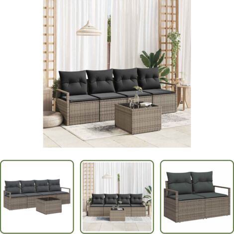 vidaXL Seduta esterna -  Set di divani con cuscino 5 pcs Grigio polyrattan