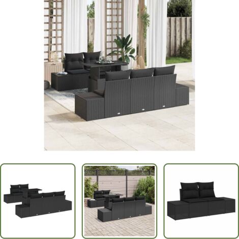 vidaXL Seduta esterna -  Set di divani con cuscino 6 pcs Nero polyrattan