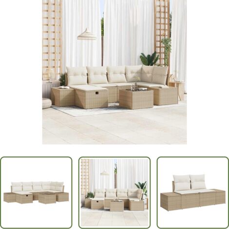 vidaXL Seduta esterna -  Set di divani con cuscino 7 pcs polyrattan