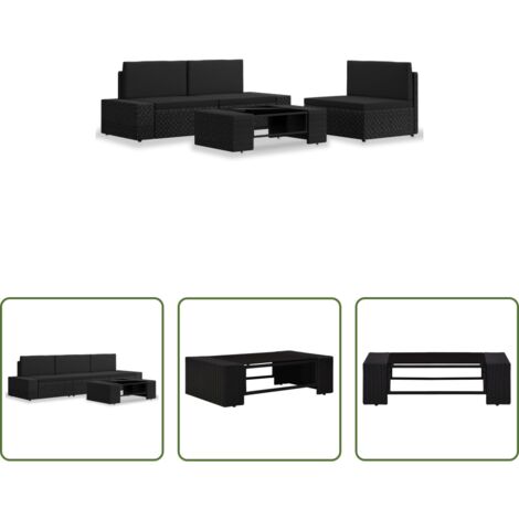 vidaXL Seduta esterna -  Set Divani da Giardino 4 pz in Polyrattan Nero