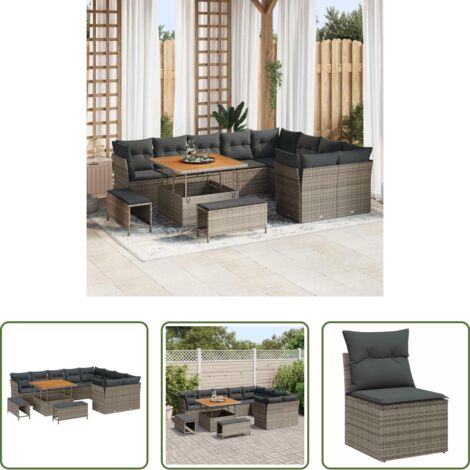 vidaXL Seduta esterna - Set Divano da Giardino 12 pcs Grigio polyrattan
