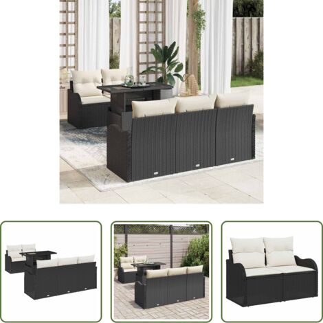 vidaXL Seduta esterna -  Set Divano da Giardino 6 pcs Nero Rattan in Polipropilene