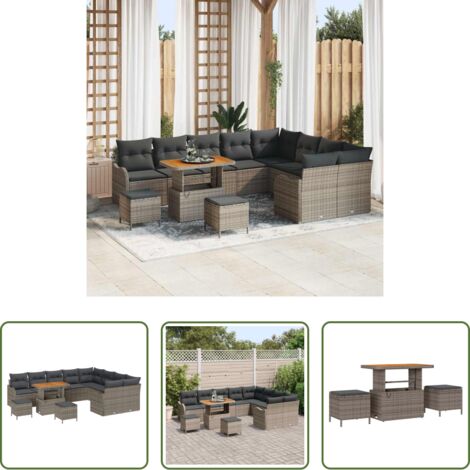 vidaXL Seduta esterna -  Set Divano da Giardino con cuscino 12 pcs Grigio polyrattan