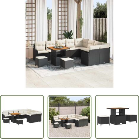 vidaXL Seduta esterna -  Set Divano da Giardino con cuscino 12 pcs Nero polyrattan