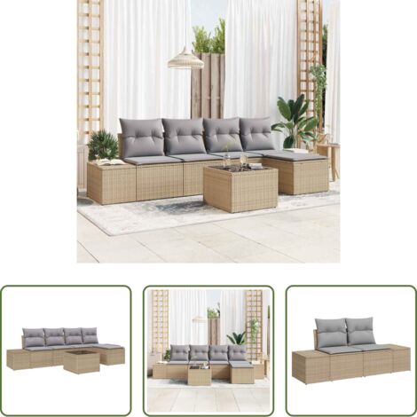 vidaXL Seduta esterna -  Set Divano da Giardino con cuscino 6 pcs Beige polyrattan