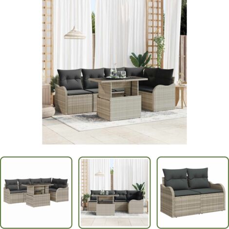 vidaXL Seduta esterna -  Set Divano da Giardino con cuscino 6 pcs Grigio chiaro