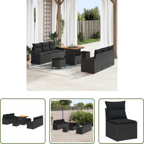 vidaXL Seduta esterna -  Set Divano da Giardino con cuscino con archiviazione 9 pcs Nero