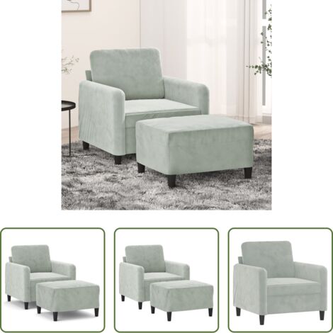 vidaXL Seduta in velluto -  Poltrona con Poggiapiedi Grigio Chiaro 60 cm in Velluto