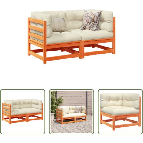 vidaXL Sedute angolari -  Set Divani Giardino 2 pz con Cuscini Marrone Cera Massello Pino
