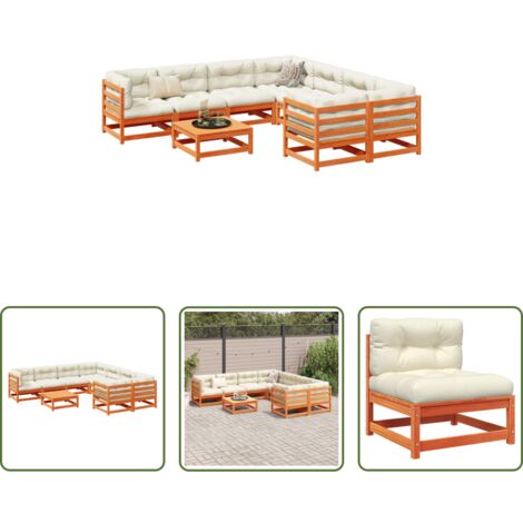 vidaXL Sedute angolari -  Set Divani Giardino 9 pz con Cuscini Marrone Cera Massello Pino