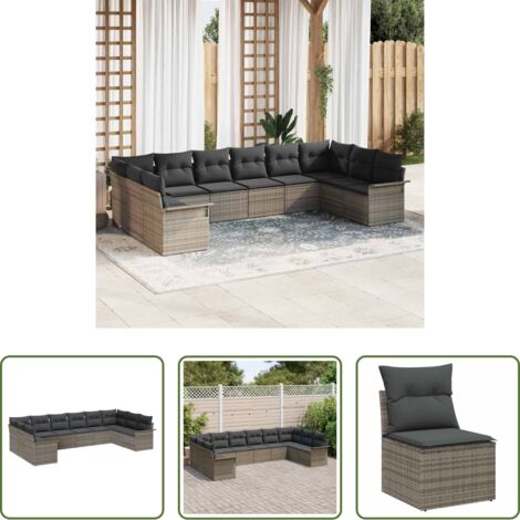 vidaXL Sedute angolari -  Set Divano da Giardino con cuscino 10 pcs Grigio polyrattan