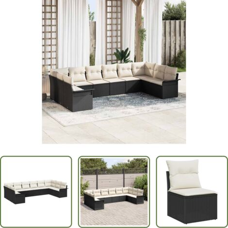 vidaXL Sedute angolari -  Set Divano da Giardino con cuscino 10 pcs Nero polyrattan