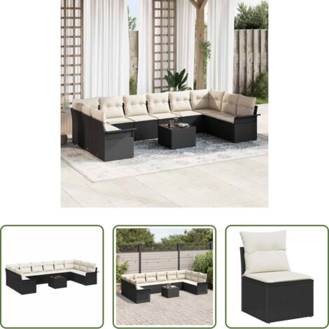 vidaXL Sedute angolari -  Set Divano da Giardino con cuscino 11 pcs Nero polyrattan
