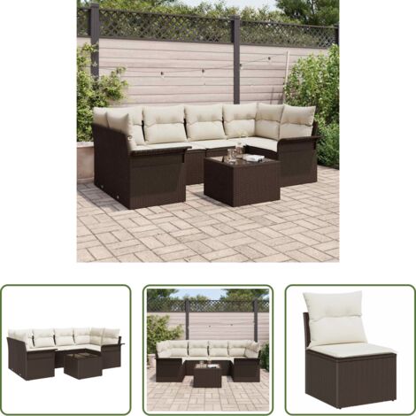 vidaXL Sedute angolari -  Set Divano da Giardino con cuscino 7 pcs Marrone polyrattan