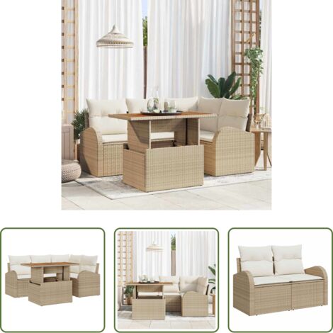 vidaXL Sedute da esterno -  Set Divano da Giardino 5 pcs Beige Poly Rattan