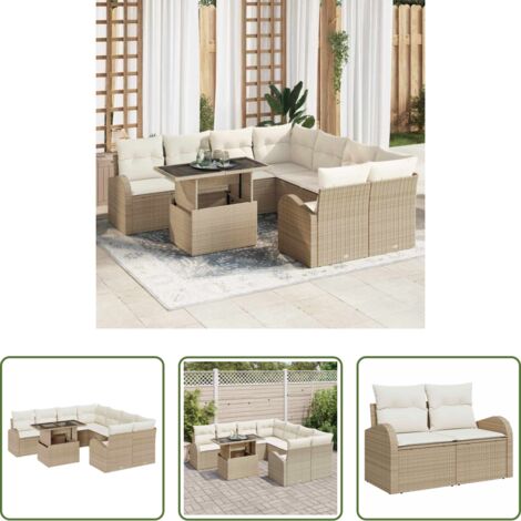 vidaXL Sedute da esterno -  Set Divano da Giardino 9 pcs Beige Rattan in Polipropilene