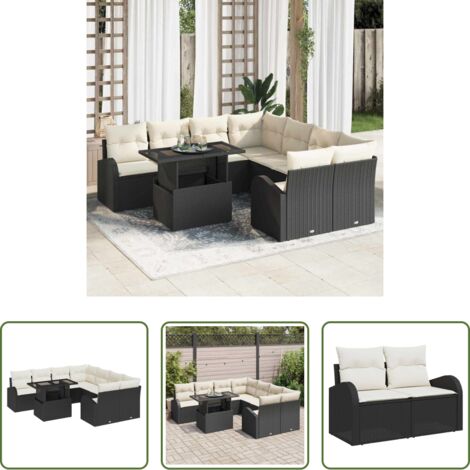 vidaXL Sedute da esterno -  Set Divano da Giardino 9 pcs Nero Rattan in Polipropilene