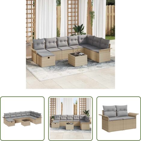 vidaXL Sedute da esterno -  Set Divano da Giardino con cuscino 9 pcs Beige Poly Rattan