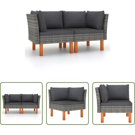 vidaXL Sedute da giardino -  Poltrone Angolari 2 pz Polyrattan e Legno Massello di Eucalipto
