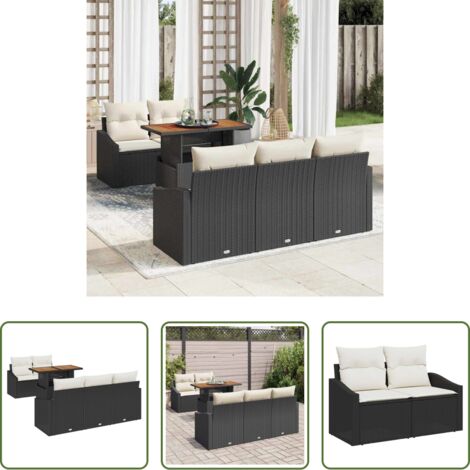 vidaXL Sedute da giardino -  Set da Pranzo per Giardino con cuscino 6 pcs Nero e Crema