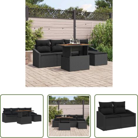 vidaXL Sedute da giardino -  Set da Pranzo per Giardino con cuscino 6 pcs Nero e Marrone