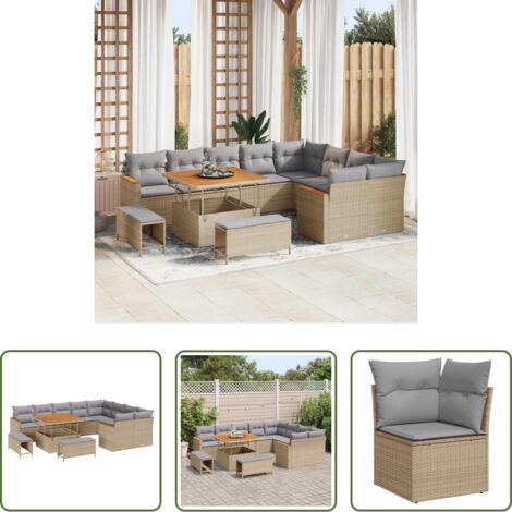 vidaXL Sedute da giardino -  Set Divano da Giardino 12 pcs Beige polyrattan