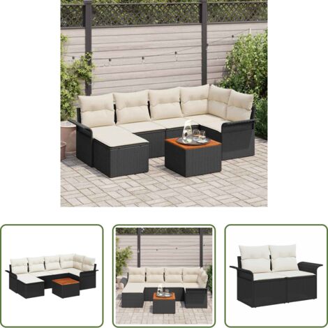 vidaXL Sedute da giardino -  Set Divano da Giardino 7 pcs Nero e Crema polyrattan