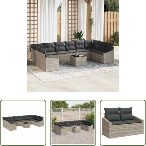 vidaXL Sedute da terrazza -  Set di divani con cuscino 11 pcs Grigio chiaro polyrattan