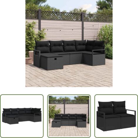 vidaXL Sedute da terrazza -  Set di divani con cuscino con archiviazione Nero polyrattan