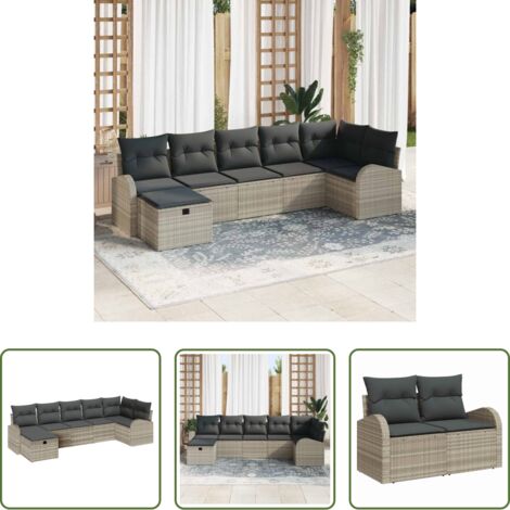 vidaXL Sedute da terrazza -  Set di divani con cuscino Grigio chiaro polyrattan