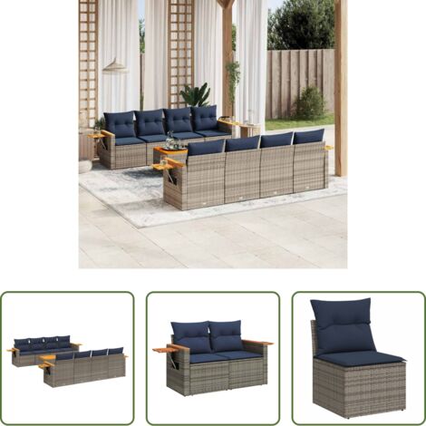 vidaXL Sedute da terrazza -  Set Divani da Giardino 9 pz con Cuscini Grigio in Polyrattan