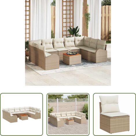 vidaXL Sedute da terrazza -  Set Divano da Giardino 10 pcs Beige e Crema polyrattan