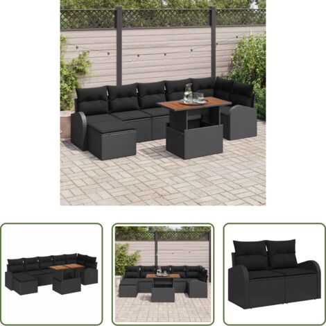 vidaXL Sedute da terrazza -  Set Divano da Giardino con cuscino 8 pcs Nero