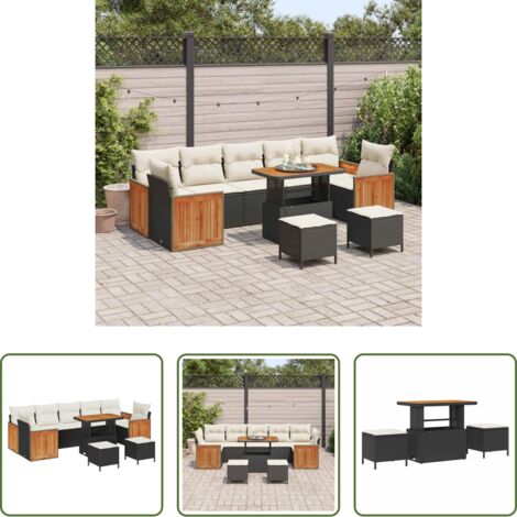 vidaXL Sedute da terrazzo -  Set Divano da Giardino con cuscino 10 pcs Nero e Crema