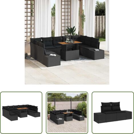 vidaXL Sedute esterne -  Set da Pranzo per Giardino con cuscino 10 pcs Nero e Marrone