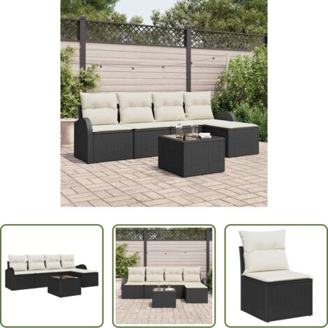 vidaXL Sedute esterne -  Set di divani con cuscino 6 pcs Nero e Bianco polyrattan