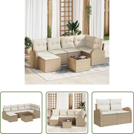 vidaXL Sedute esterne -  Set di divani con cuscino 7 pcs Beige e Bianco polyrattan