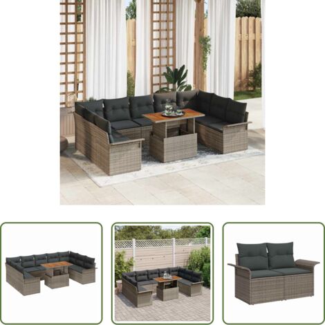 vidaXL Sedute esterne -  Set Divano da Giardino 10 pcs Grigio Poly Rattan