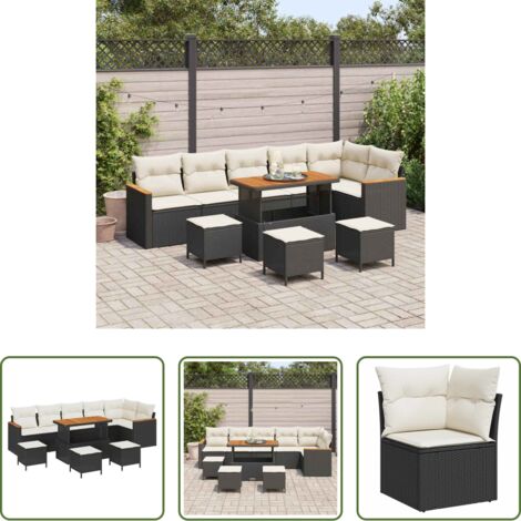 vidaXL Sedute esterne -  Set Divano da Giardino 10 pcs Nero polyrattan