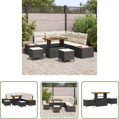 vidaXL Sedute esterne -  Set Divano da Giardino 8 pcs Nero polyrattan