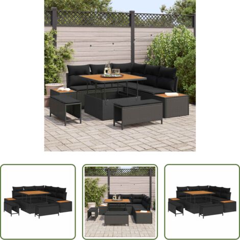vidaXL Sedute esterne -  Set Divano da Giardino 8 pcs Nero polyrattan