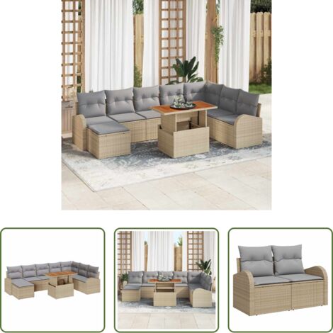 vidaXL Sedute esterne -  Set Divano da Giardino 9 pcs Beige Poly Rattan