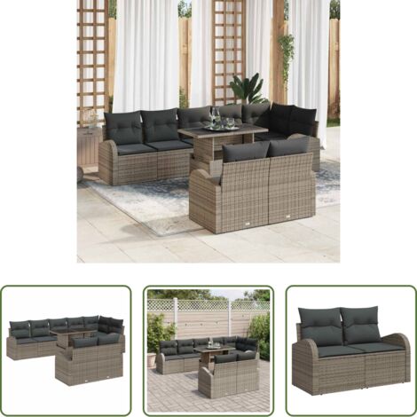 vidaXL Sedute esterne -  Set Divano da Giardino 9 pcs Grigio Poly Rattan