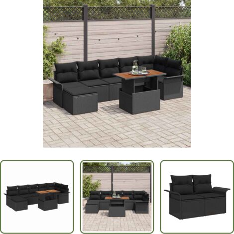 vidaXL Sedute esterne -  Set Divano da Giardino con archiviazione 8 pcs Nero Poly Rattan