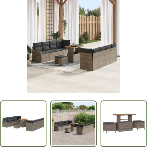 vidaXL Sedute esterne -  Set Divano da Giardino con cuscino 11 pcs Grigio polyrattan