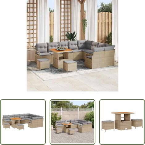 vidaXL Sedute esterne -  Set Divano da Giardino con cuscino 12 pcs Beige polyrattan