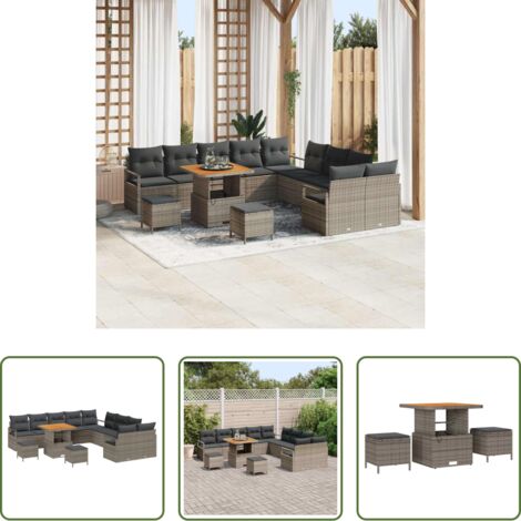 vidaXL Sedute esterne -  Set Divano da Giardino con cuscino 13 pcs Grigio polyrattan